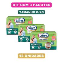 Kit c/ 3 pacotes Fralda Calça Super Conforto Lifree Geriátrica G/XG Com 16 Unidades cada pacote