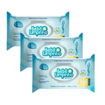 Kit c/ 3 Pacotes Lenço Toalhas Umedecidas Aloe Vera Bebê Limpinho Premium Pacote 140 Unidades