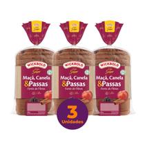 Kit c/ 3 Pão de Forma Integral Wickbold Grão Sabor Maçã, Canela & Passas 450g Kit c/ 3 Pão de Forma Integral Wickbold Grão Sabor Maçã, Canela & Passas 450g