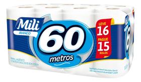 Kit c/ 3 Papel Higienico Mili Bianco Neutro 60m 16 Unidades