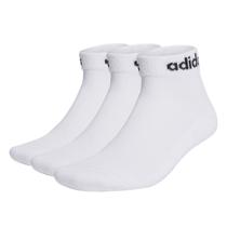 Kit C/ 3 Pares De Meias Adidas Linear Ankle Cushioned Cano Baixo Cor: Branco - Tamanho: G