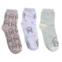 Kit c/3 Pares de Meias Feminina Selene Estampado Bege/Branco/Salmão