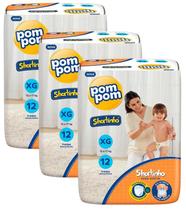 Kit c/ 3 pct Fralda Pom Pom Shortinho Jumbinho - XG 3x12un Kit c/ 3 pct Fralda Pom Pom Shortinho Jumbinho - XG 3x12un