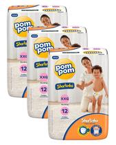 Kit c/ 3 pct Fralda Pom Pom Shortinho Jumbinho - XXG 3x12un