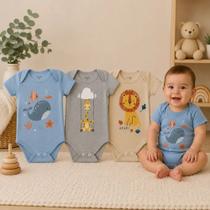 Kit C/ 3 Peças Bodie Body Neném Infantil Bebe Manga Curta - Kit C/ 3 Peças Bodie Body Neném Infantil Bebe Manga Curta -