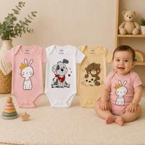 Kit C/ 3 Peças Bodie Body Neném Infantil Bebe Manga Curta - Kit C/ 3 Peças Bodie Body Neném Infantil Bebe Manga Curta -