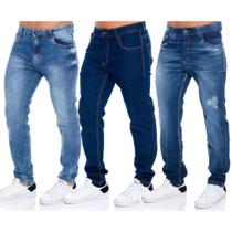 Kit C/ 3 Peças Calça Jeans Homem Skinny Lisa Kit C/ 3 Peças Calça Jeans Homem Skinny Lisa