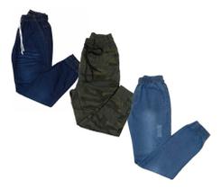 Kit C/ 3 Peças Calça Joguer Sarja Feminina Azul Preto