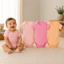 Kit C/ 3 Peças De Bodie Body Infantil Bebe Manga Curta Neném - Kit C/ 3 Peças De Bodie Body Infantil Bebe Manga Curta Neném -
