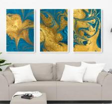 Kit C/ 3 Peças Quadros Decorativos Gold Azul"