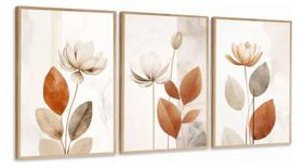 Kit C/ 3 Peças Quadros Flor Tons Marrom Hall Bege "