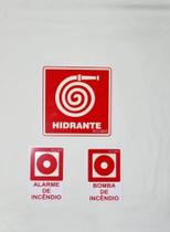 Kit C/ 3 placas de sinalização Hidrante, alarme de incêndio e bomba de incêndio