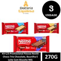 Kit C/3 Promocional Páscoa Nestlé Choco Trio Chocolate, Baunilha E Leite Com Biscoito 90G