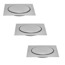 Kit C/3 Ralo Inox Para Piso Click Cromado 15x15 Cm