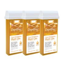 Kit c/3 Refil Cera para Depilação Roll-On Mel Natural Depilatória 100g Depilflax