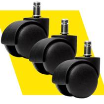 KIT C/ 3 Rodas Rodinha Rodízio Para Cadeira De Escritório Giratória