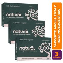 Kit c/ 3 Sabonete Vegano Argila Branca e Rosa Mosqueta 80g - Orgânico Natural Kit c/ 3 Sabonete Vegano Argila Branca e Rosa Mosqueta 80g - Orgânico Natural