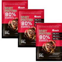 Kit C/ 3 Saches Whey Growth 30gr Milkshake Chocolate