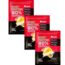 Kit C/ 3 Saches Whey Protein 80% 30g Growth Mousse Maracujá Kit C/ 3 Saches Whey Protein 80% 30g Growth Mousse Maracujá