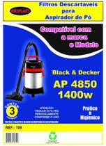 Kit c/3 Sacos Descartáveis Aspirador Black&Decker AP4850 1400W - Oriplast