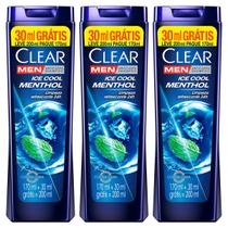 Kit c/3 Shampoo Anticaspa Ice Cool Menthol Clear Men 200ml - Unilever