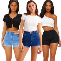 Kit c/3 Shorts Jeans Look Casual Elastano Feminina 434
