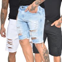 Kit c / 3 shorts jeans rasgadas destroyed masculina varias cores - MAXIMOS