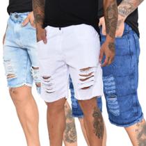 Kit c / 3 shorts jeans rasgadas destroyed masculina varias cores - MAXIMOS