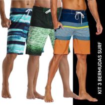 Kit c/ 3 Shorts SURF Mauricinho Bermuda Praia Academia Tactel Estampado Verão 859