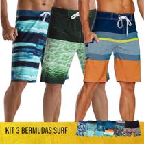 Kit c/ 3 Shorts SURF Mauricinho Bermuda Praia Academia Tactel Estampado Verão 859