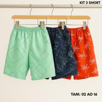 Kit c/3 shorts tactel infantil menino juvenil estampado e liso misto praia verao