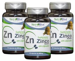 Kit C 3 Suplemento Zinco Quelato 400Mg 60 Cápsulas Nutriblue