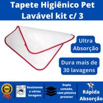 Kit c/ 3 Tapete higiênico pet lavável reutilizável c/ ultra absorção