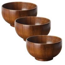 Kit c/ 3 Tigela Bowl Japonesa De Madeira Sopa Bowls 12cm Para Sopa