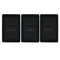 Kit C/3 Tomadas 20a 4x2 Habitat Black Preta Fame