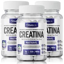 Kit c/3 un Creatina Monoidratada Mastigável 3g para Seus Treinos, Sabor Mousse de Limão, Sem Glúten e Lactose