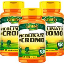 KIT C/3 Un Picolinato De Cromo 500mg 60 Vegan Caps Unilife