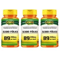 KIT C/3 Un. Vitamina B9 Ácido Fólico 500mg 180 Caps Vegano KIT C/3 Un. Vitamina B9 Ácido Fólico 500mg 180 Caps Vegano