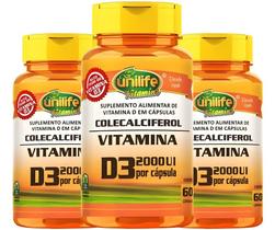 KIT C/3 Un Vitamina D3 2000 Ui Colecalciferol 180 Caps Unilife KIT C/3 Un Vitamina D3 2000 Ui Colecalciferol 180 Caps Unilife