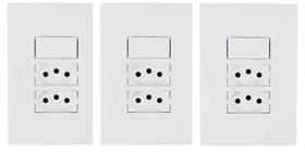 Kit c/3 unidades 1 interruptor simples + 2 tomadas de 10a 250v