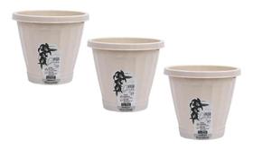 Kit c/ 3 Vaso 17cm Bege Plastico Redondo Cachepot Decorativo Kit c/ 3 Vaso 17cm Bege Plastico Redondo Cachepot Decorativo