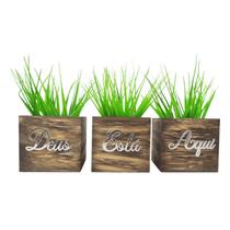 Kit C/3 Vasos Decorativos - Deus Está aqui Prata - Enfeite com Base