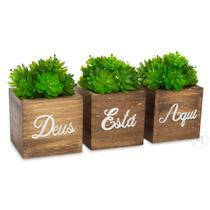 Kit C/3 Vasos Decorativos - Deus Está aqui Prata - Enfeite com Base - Magicril Decor