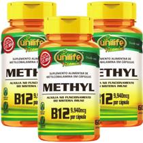 KIT C/3 Vitamina B12 Metilcobalamina 180 Caps Vegano Unilife