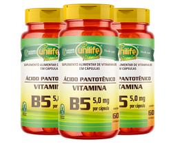 Kit C/3 Vitamina B5 Ácido Pantotênico 60 Caps Vegano Unilife
