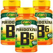 Kit C/ 3 Vitamina B6 Piridoxina 500mg 120 Caps Vegan Unilife