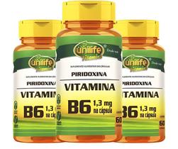 Kit C/3 Vitamina B6 Piridoxina 500mg 60 Cápsulas Vegan - Unilife Kit C/3 Vitamina B6 Piridoxina 500mg 60 Cápsulas Vegan - Unilife