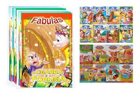 Kit C/ 32 Livrinhos - Coleções Clássicos Divertidos + Fábulas + Fazendinha Do Seu Lobato + Dinossauros