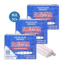 Kit c/ 3Cx Giz Escolar Branco Antialérgico Plastificado - Delta