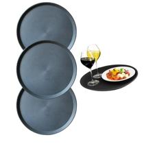 Kit c 3un Bandeja Garçom Redonda p Garçom Cumim 40CM Preto Restaurante Bar Boteco Servir